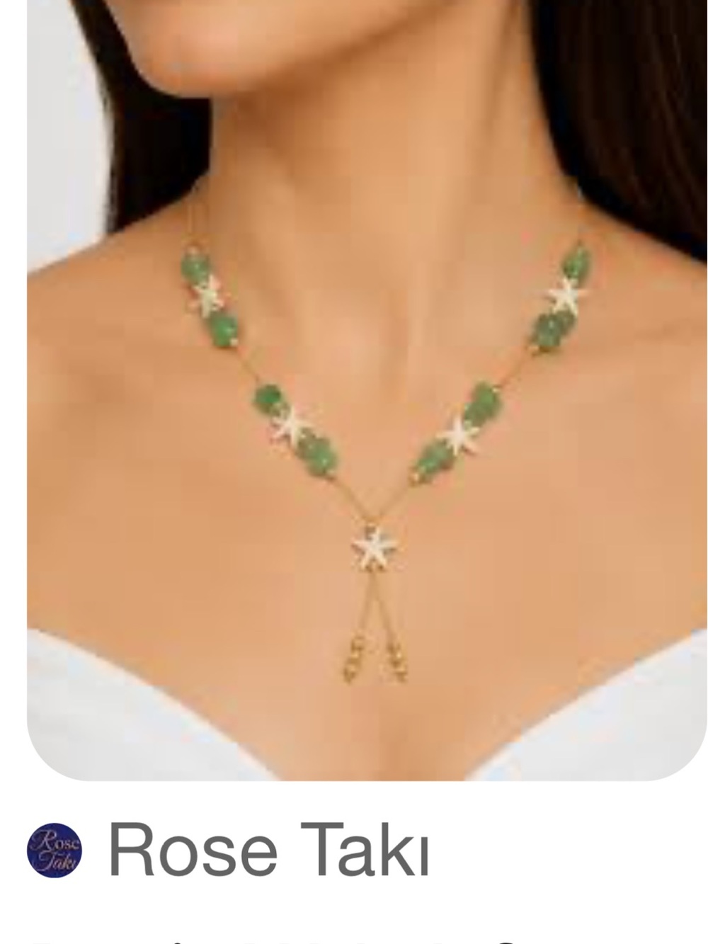 Gold Necklace with Green Stones and Star Accents